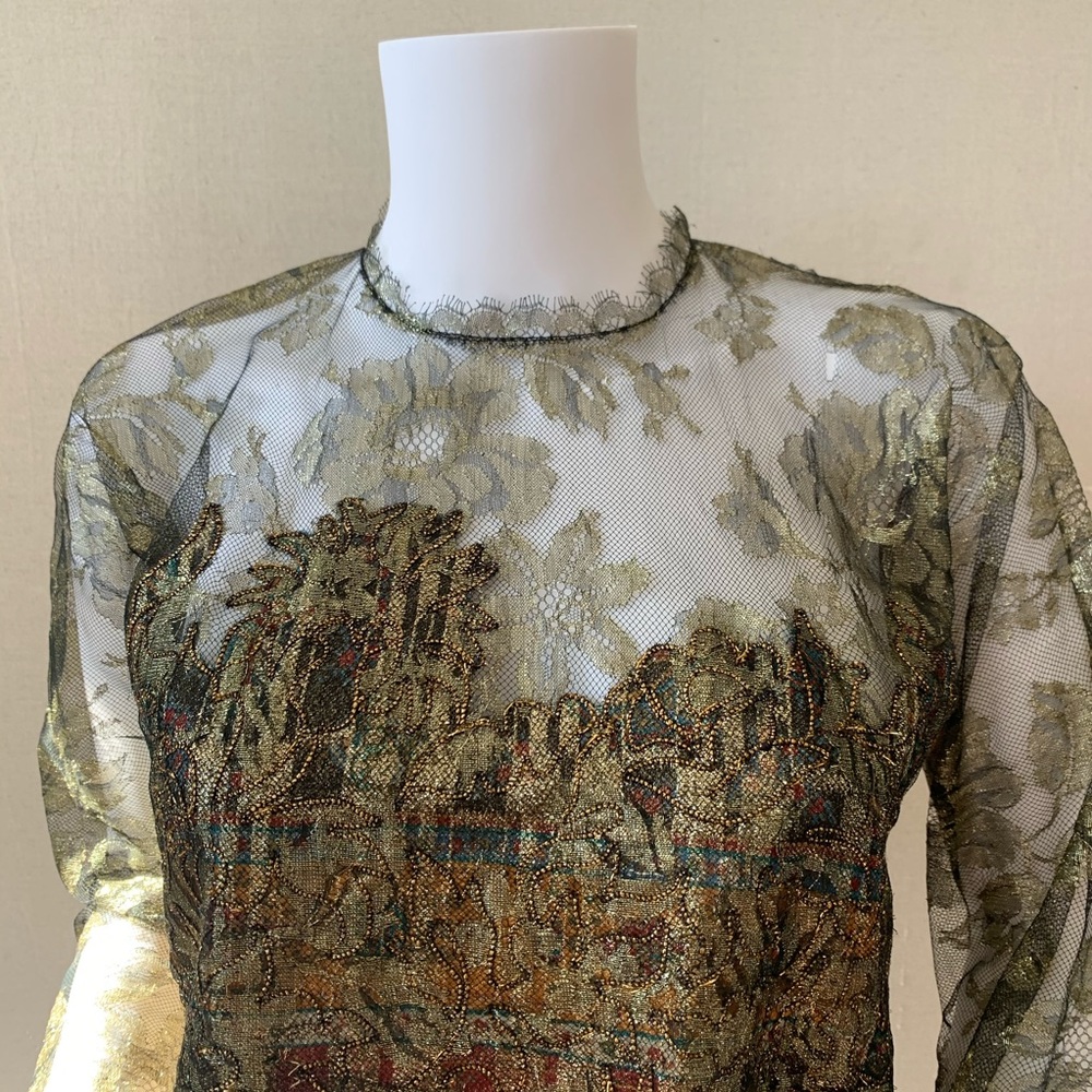 Oscar de la Renta vintage metallic lace top - Picture 5 of 16